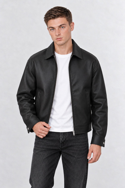 Oversized Loose Fit Plain Men's Leather Jacket