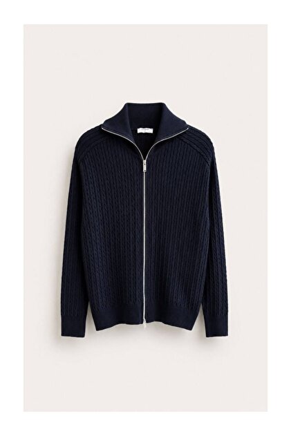 Men's Hair Braided Wide Collar Double Zipper Cardigan