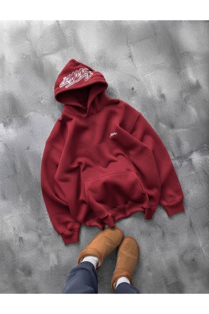 Unisex Oversize 3 Thread Yarn Kangaroo Pocket Printed Hooded Sweatshirt with "Slogan Written on the Hood and Chest"