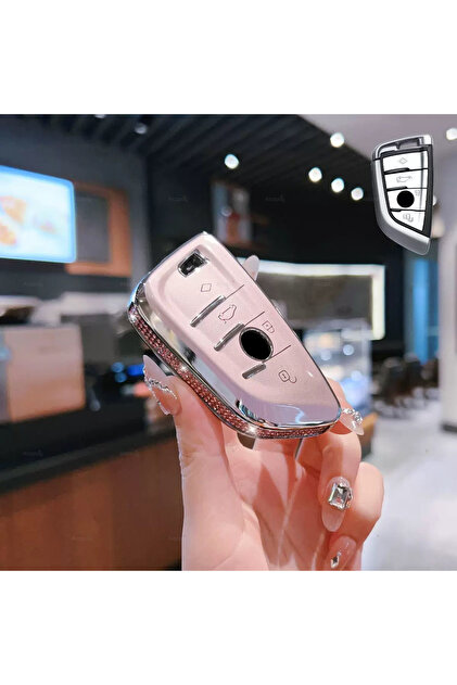 Bmw Compatible 1, 3, 5, 6, 7 Series, G32, G30, G20, G11, X1, X3, X5, X6, X7, Z4, m Stone-Edged Tpu Key Case Cover (Pink)