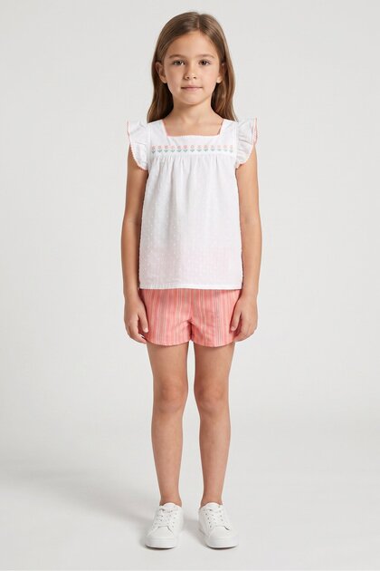 Kids Girl 2 Pcs Embroidered Top And Bottom Set, Multicolor