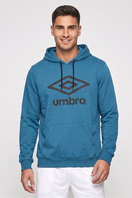Men Sportswear Fit Brand Logo Outdoor Hoodie, Blue