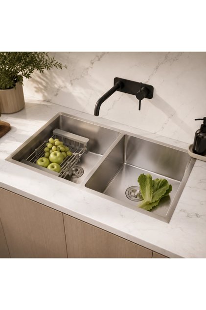 91*48cm Kitchen Sink Silver Nano Double Bowl 304 Stainless Steel Sink