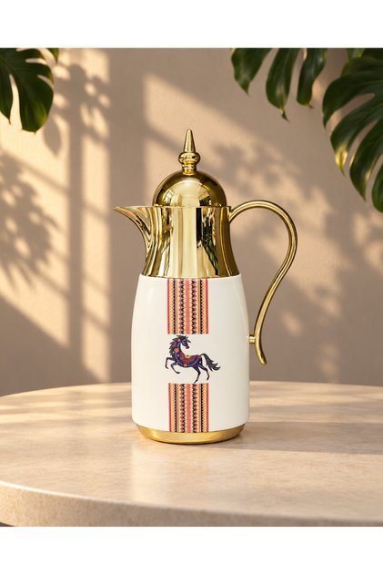 1 L Horse Figured Glass Inner Chamber Polymer Body Dallah Jug Thermos Tea Coffee Hot Cold Holder