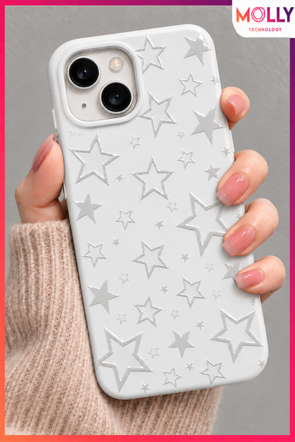 White Glossy Star Pattern Silicone Case for iPhone 15