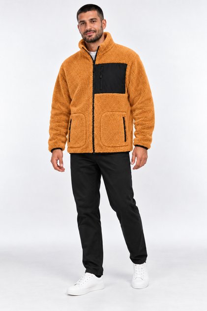 Men's Brick Color Soft Welsoft Fleece Jacket with Zipper and 3 Pockets
