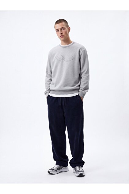 Regular Fit Sign Baskılı Bisiklet Yaka Gri Sweatshırt