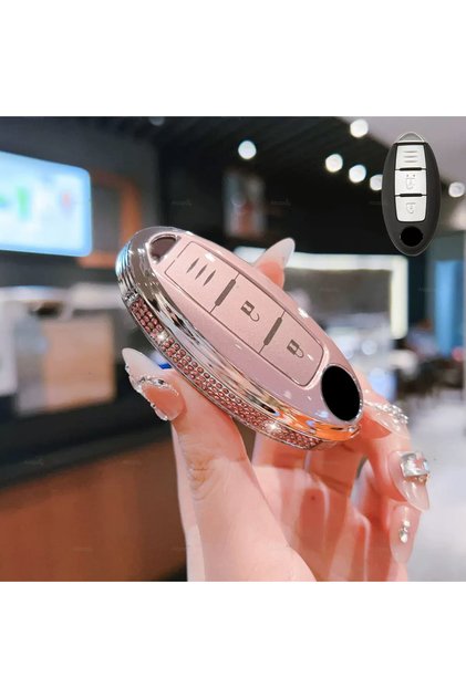 Nissan Compatible Juke, Qashqai, X-Trail, Micra, Pulsar, Note, Tiida, Altima, Stone Edge Tpu Key Case Cover (Pink)