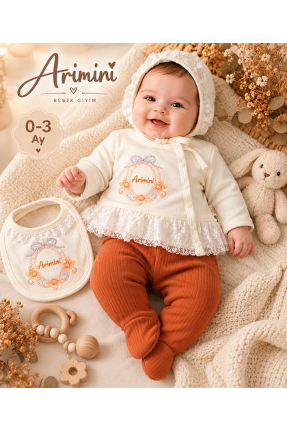 Hospital Release Baby Girl Cinnamon Booties Pants Lace Cardigan Set 0-3 Months