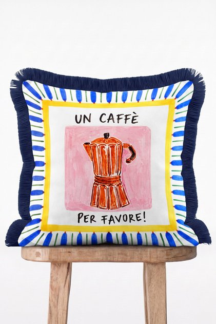 غطاء وسادة مزخرف بنمط القهوة من Un Caffè Per Favore Caffè Napoli مع شراشيب