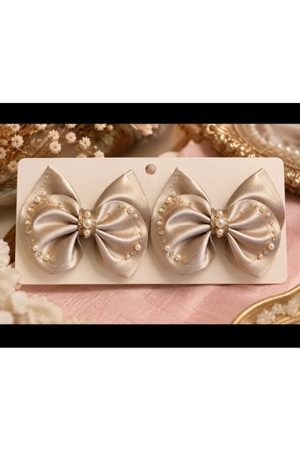 Satin Bow Hair Clip with Pearl and Stone Detail