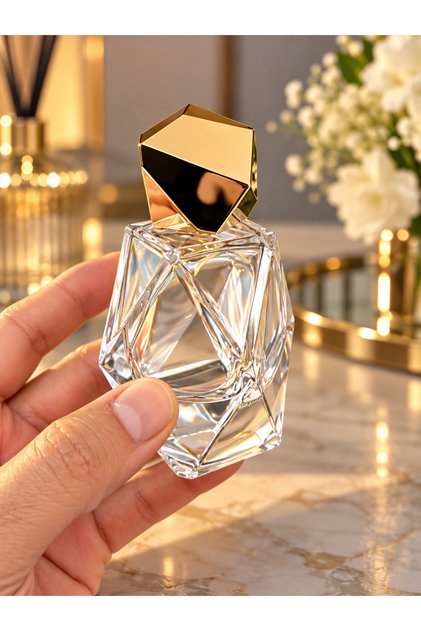 5’li 50 ML Boş Parfüm Şişesi Seti Kristal Tasarım Altın Kapak Parfüm Şişesi