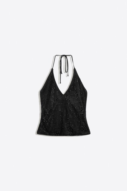 Halter yaka taşlı top