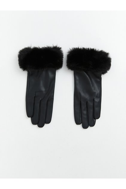 Alita City with a Difference, Lcw Accessories Black Faux Leather Plain Women's Gloves