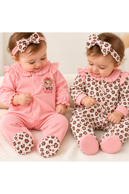100% Cotton Baby Girl 2-Piece Combed Cotton Jumpsuit and Headband Combination Set – Newborn
