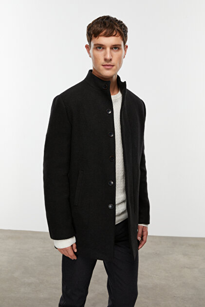 Men's Black Wool Blend Cashmere Coat