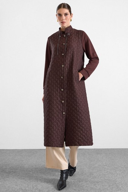 Removable Hooded Jacquard Knitted Fabric Combination Sportswear Brown 6929