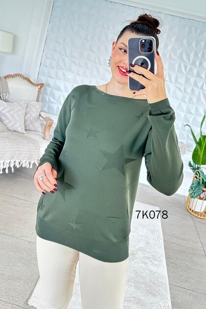 Yıldız Baskılı Merserize Triko Bluz 7K078