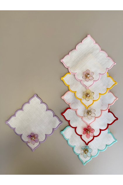 6 Colorful Daisy Brooches with Domed Coffee Side Cocktail Presentation Napkins