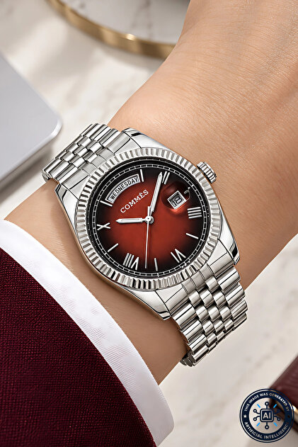 Silver-Red Color Steel Cord Steel Case Women Wrist Watch Sdcms1105