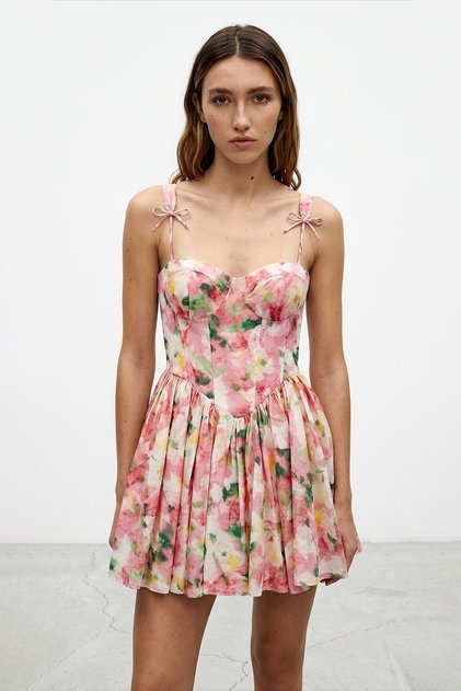 Women's Tie-Detail Mini Dress Elb02288 Pink