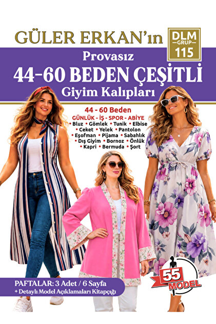 Güler Erkan'ın Provasız 44-60 Beden Çeşitli Giyim Kalıpları No:115