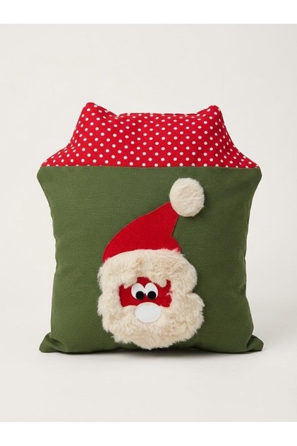 New Year Themed Decorative Throw Pillow with Santa Claus Figure – 22 × 27 cm – Filling Included