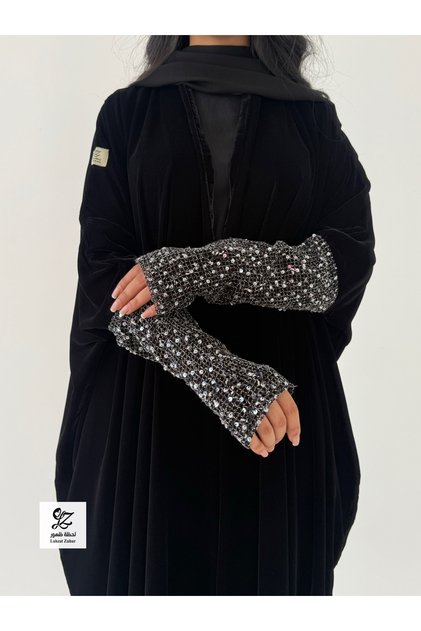عباية ريوف بقماش كريب إندونيسي بتدخيل مخمل كوري