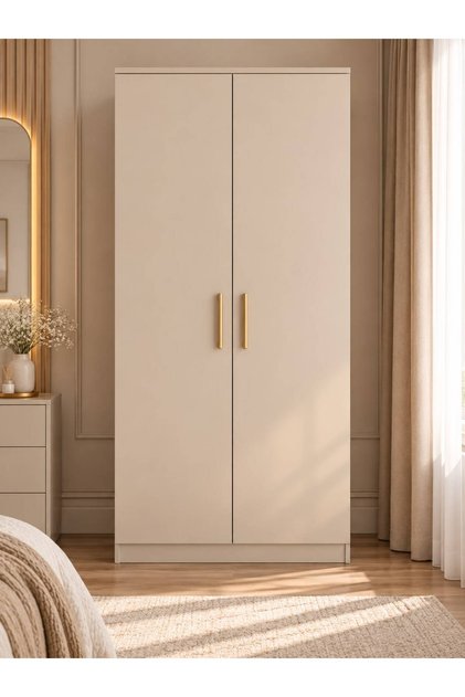 2 Kapaklı Gold Kulplu Gardırop Bej - Mdf