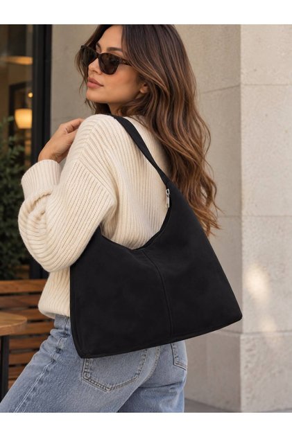 Velora Suede Oversized Kangaroo Women's Shoulder Bag with Interior Pocket