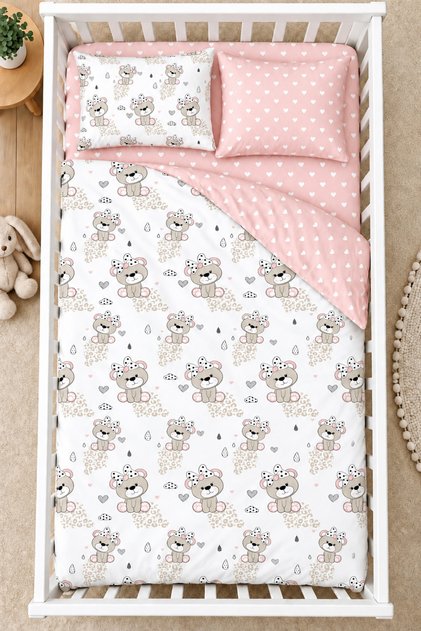 Pink Teddy %100 Pamuk Ranforce Bebek Nevresim Takımı