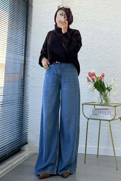 Premium Lyocell Denim Palazzo Trousers - Blue
