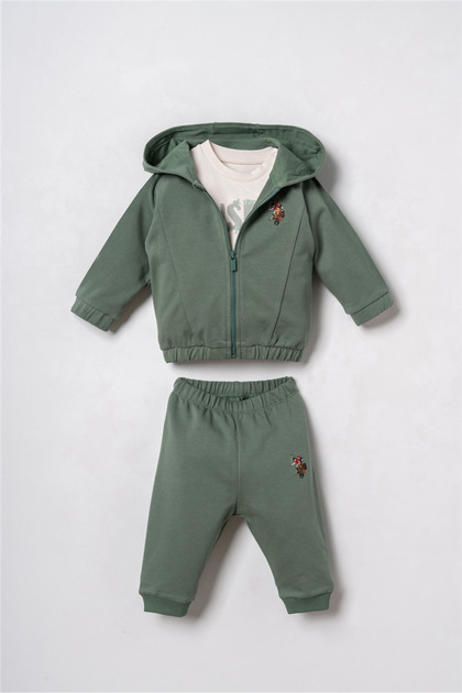 Baby Boy Embroidered Green Cardigan Tracksuit Set 6-36 Months Green