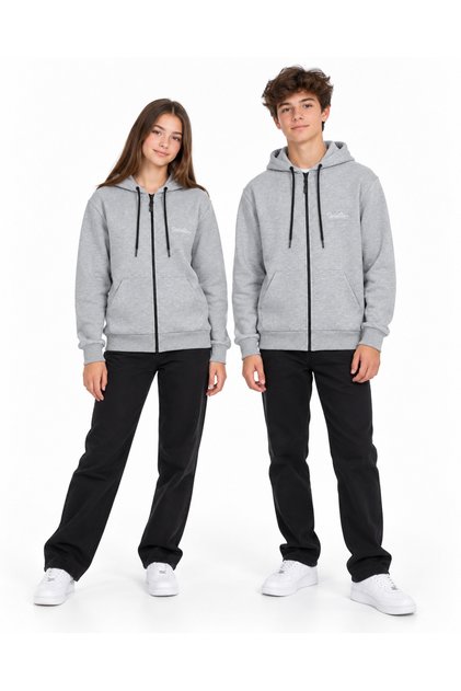 35210-26 Unisex Zippered Hooded Sweatshirt, Casual Model with Kangaroo Pocket, Ages 13–16