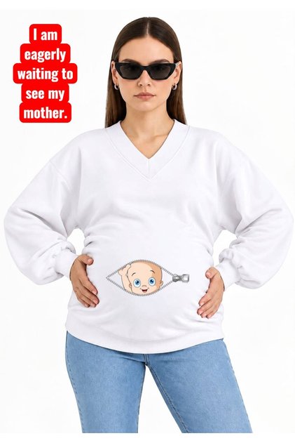 3 İPLİK PENYE FERMUARDAN ÇIKAN BEBEK HAMİLE V YAKA SWEATSHIRT JR4