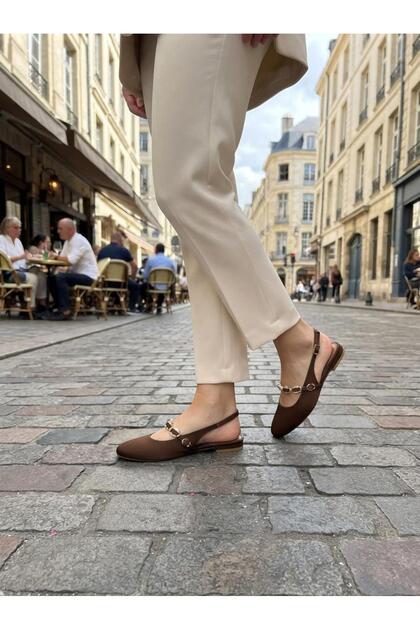 Brown Satin Stone Women's Ballerinas Arven