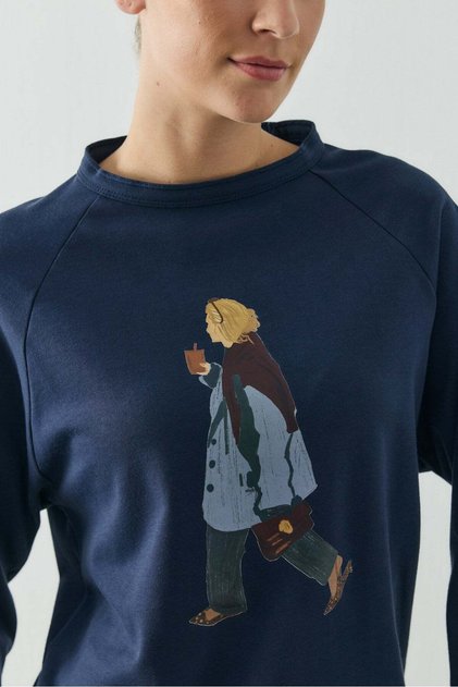 Lacivert City Girl Baskılı Uzun Kol T-shirt