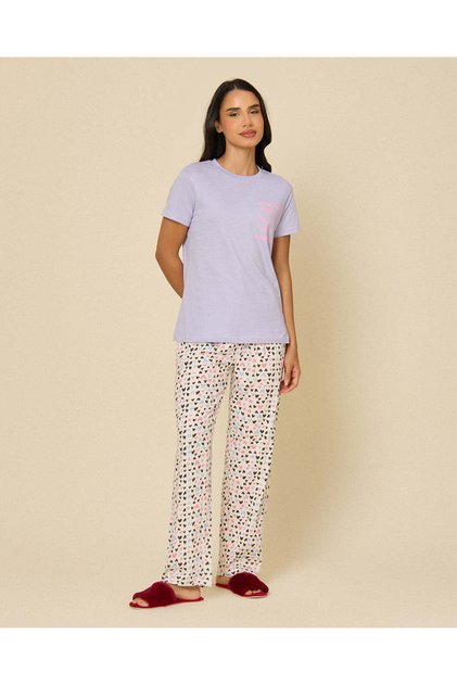 Women Lilac Printed Pyjama Set
