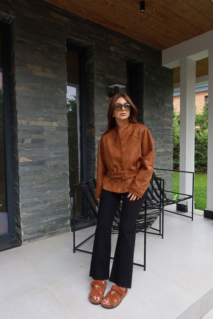 Suede Jacket with Flap Buttons