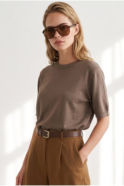 Women's Mink Soft Textured Draped Basic Knitwear Sweater Kzk-19001189