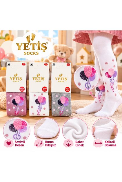 baby burun dikişsiz 3lü Bebek & Çocuk Pamuklu Külotlu Çorap Renkli Desenli