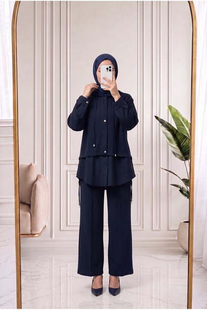 Renaz Shirted Caprikol 3-Piece Oy*Ho Set-Mf1929 Navy Blue