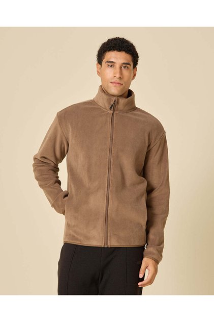 Men Brown Full-Zip Polar Fleece Jacket