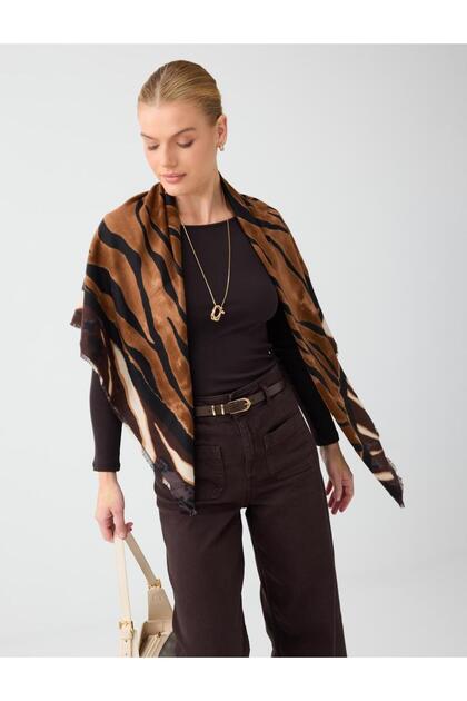 Brown Zebra Patterned Woven Shawl 80X180