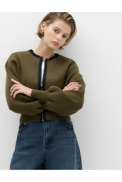 Fermuarlı Crop Bomber Ceket