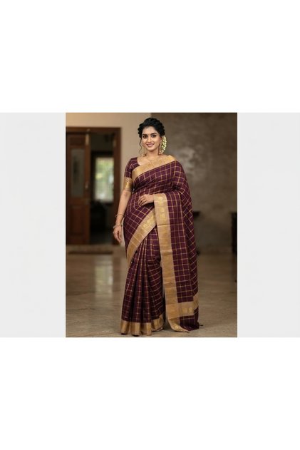 Kanchi cotton saree Maroon and beige