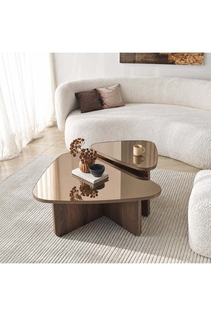 - Luce Bronz Aynalı Sehpa Seti-Ceviz