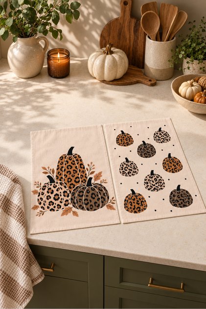 Wild Pumpkin Leopard Pumpkin Patterned 2-Piece Kitchen Towel Set 35X55