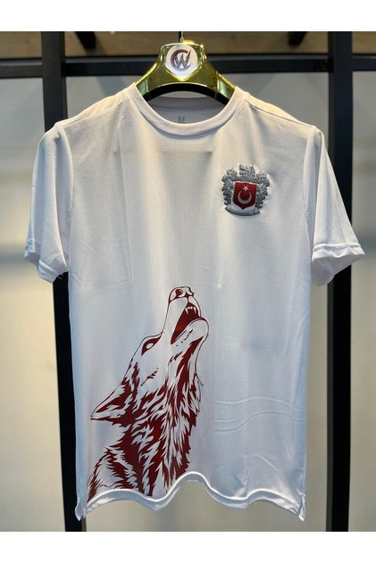 Bozkurt Themed Pvc Turkey Emblem Slit White T-Shirt