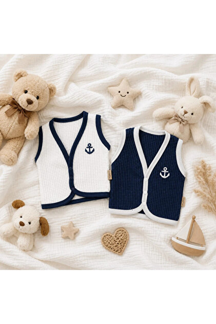2-Piece Sailor Anchor Embroidered Baby Vest Set